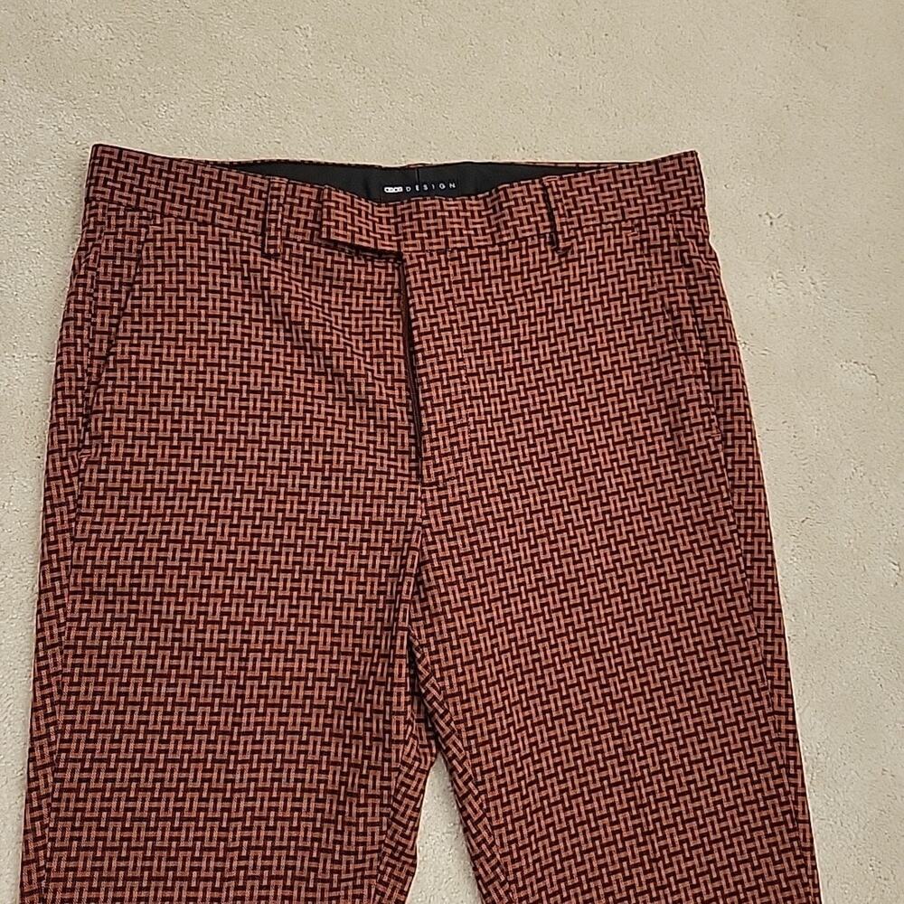 ASOS DESIGN Woven Print Rust Orange Black Cigarette Work / Suit Trousers M 8 36